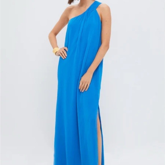 Pomander Place Baleine Blue Soleil One Shoulder Maxi Dress Womens L